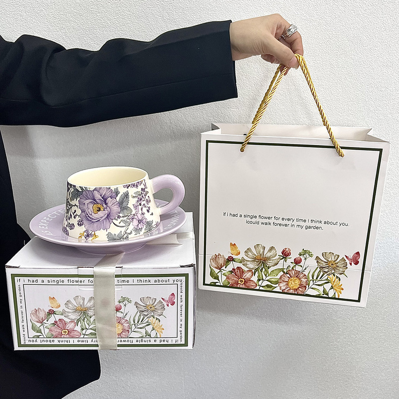 中古风手绘杯子送女生伴手礼高颜值咖啡杯碟套装送老师教师节礼物|undefined