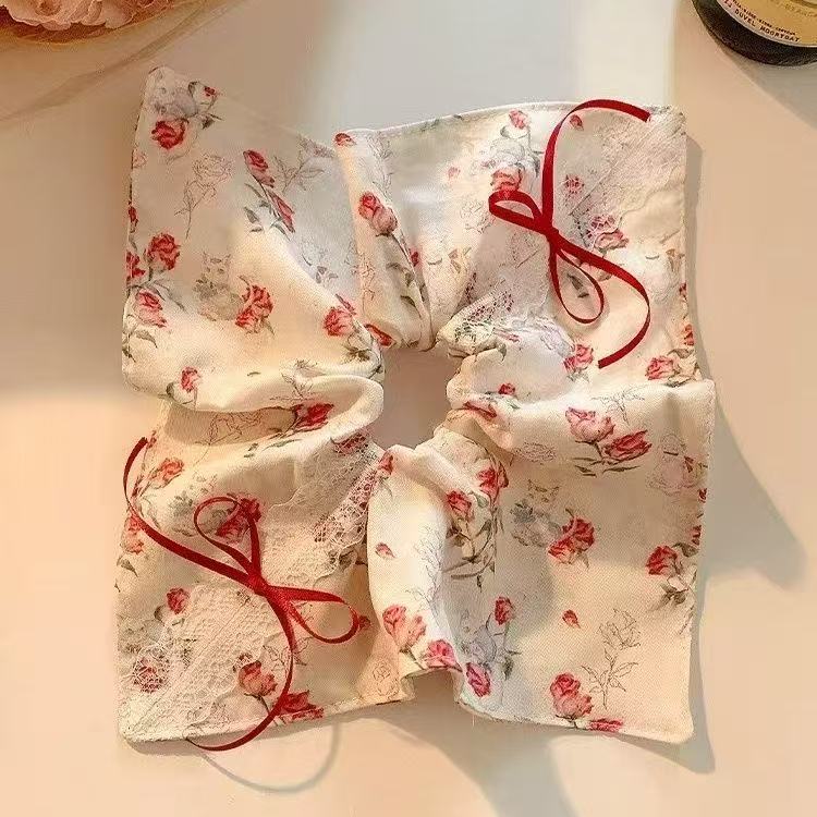 5679 스퀘어 스카프-더블보우로즈 (25cm)