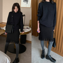 部分现 2025秋季新款韩国东大门baby酱流苏颗粒感针织半身裙