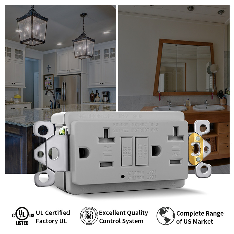 多色可定制美标民用GFCI漏电保护插座20安培带安全门TR自动检测