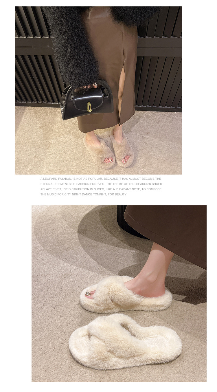 2023 new style fur slippers women's cross home thick bottom outer wear home warm cotton slippers foreign trade plus size wholesale_voghion.com