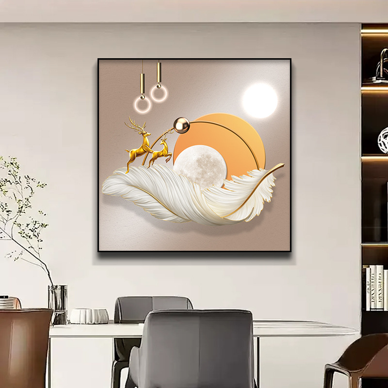 福鹿轻奢晶瓷装饰画简约挂画客厅高级感背景墙壁画玄关走廊过道|undefined