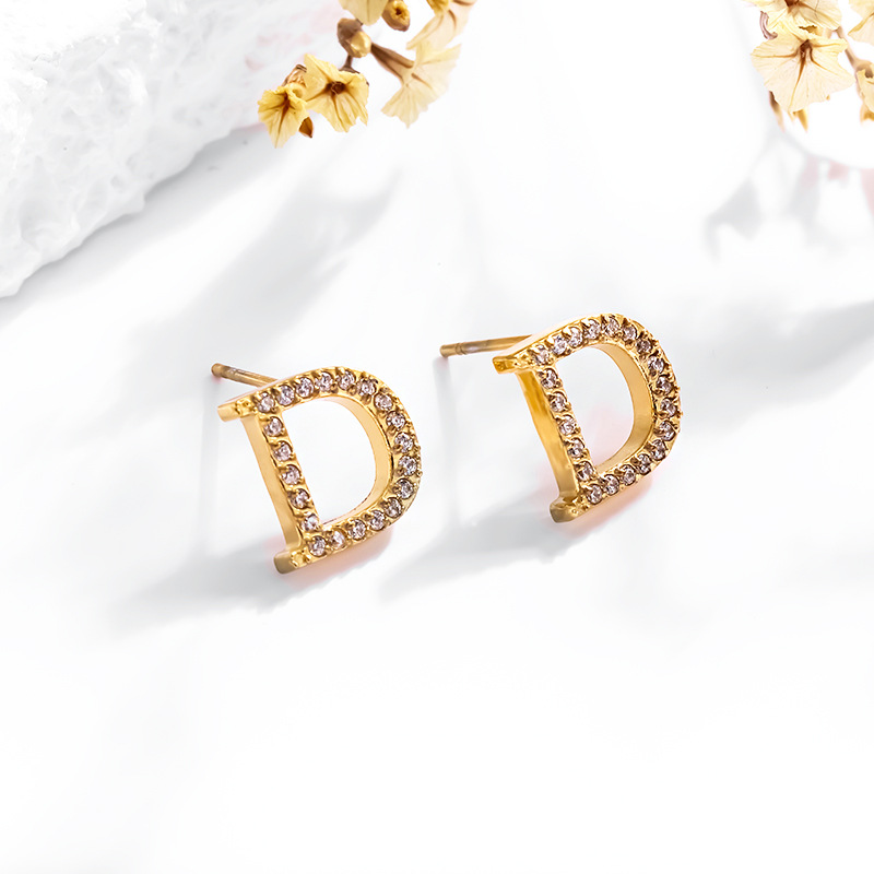 Zircon Inlay Material 1 Pair Simple Style Letter Inlay Titanium Steel Zircon Ear Studs