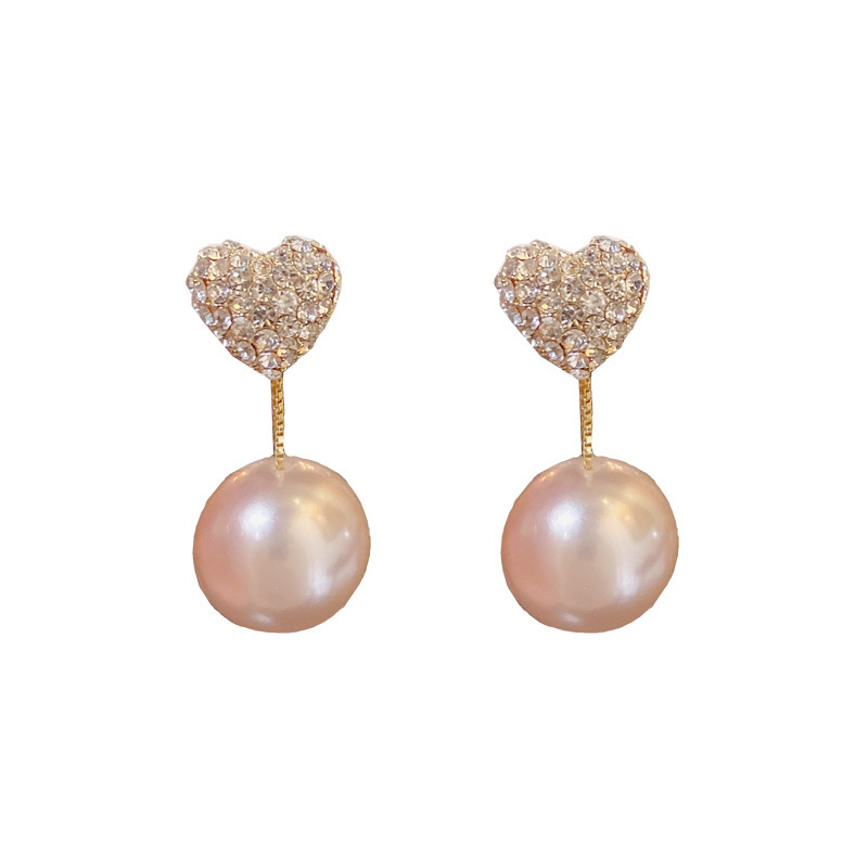 Una perla de dos piezas con diamantes incrustados pendientes encantadores nicho pendientes de aguja de plata 2022 nuevos pendientes de chica de temperamento de moda