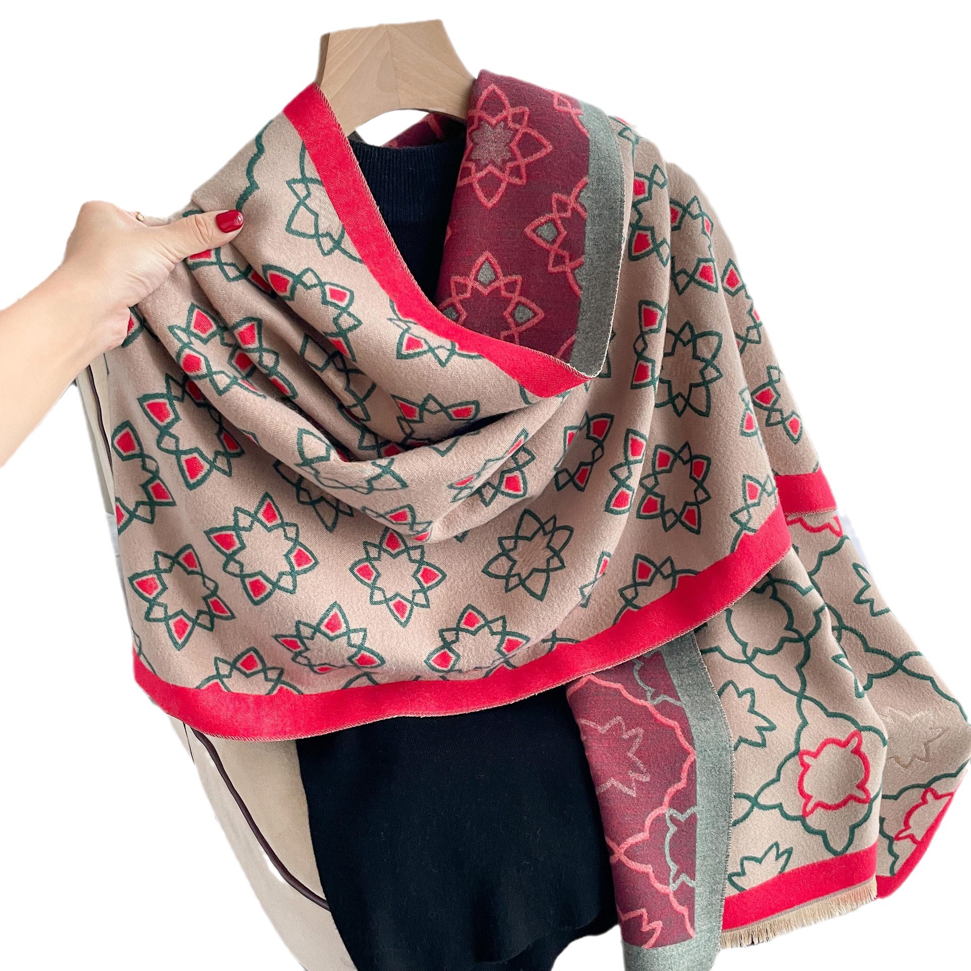 2023 nuevo estilo coreano simple todo fósforo estrella impresa bufanda mujer Otoño e Invierno engrosada moda elegante chal de Cachemira