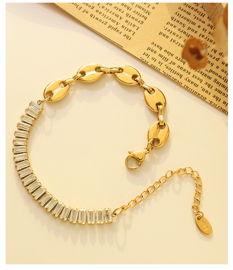 Geometric Zircon Pig Nose Stitching Bracelet Necklace Stainless Steel Jewelry display picture 3