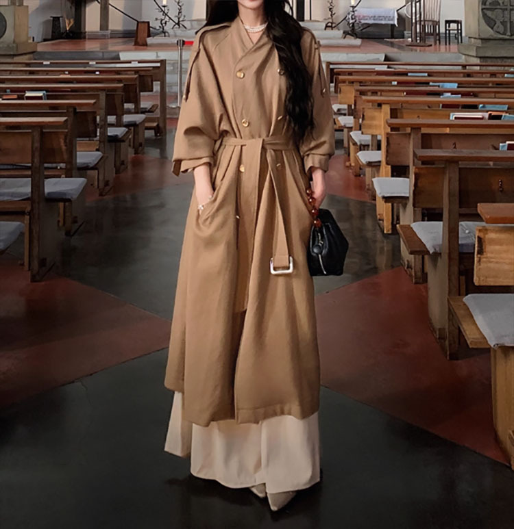 巨好看风衣女2025新款中长款外套高个子亚麻大衣早秋穿搭|undefined