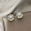 Earrings from pearl, Chanel style, 2024 years, bright catchy style, flowered