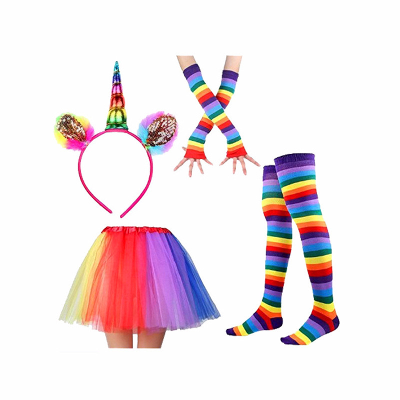 2024 Amazon New Rainbow Suit Masquerade Festival Performance Suit Rainbow Socks Gloves Headband