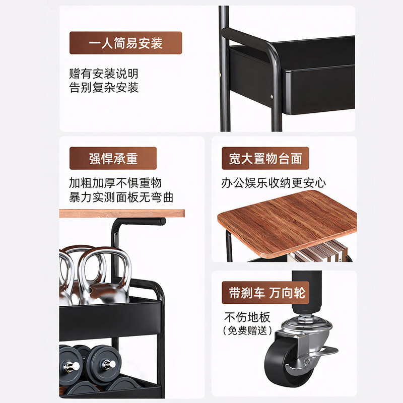 书桌旁小推车不锈钢置物架落地多层收纳架多功能储物架子|undefined
