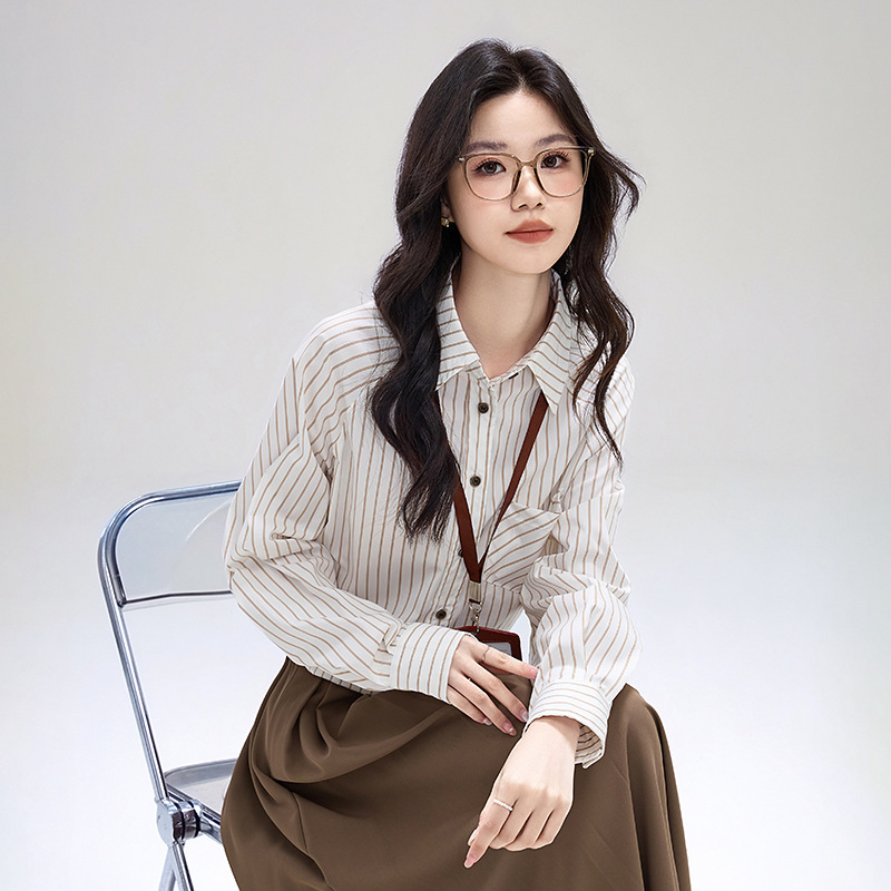 2025年新款长袖衬衫女秋季款宽松内搭职业面试通勤公务员休闲上衣|undefined