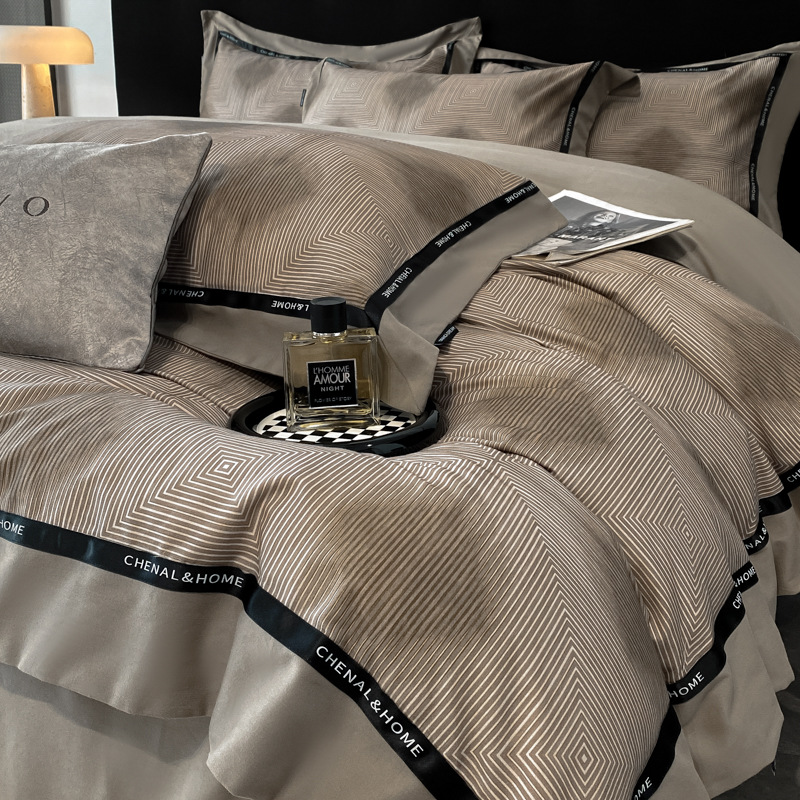 American autumn and winter cotton sanding 200S four-piece bed set naked sleeping quilt cover cotton padded retro bedding