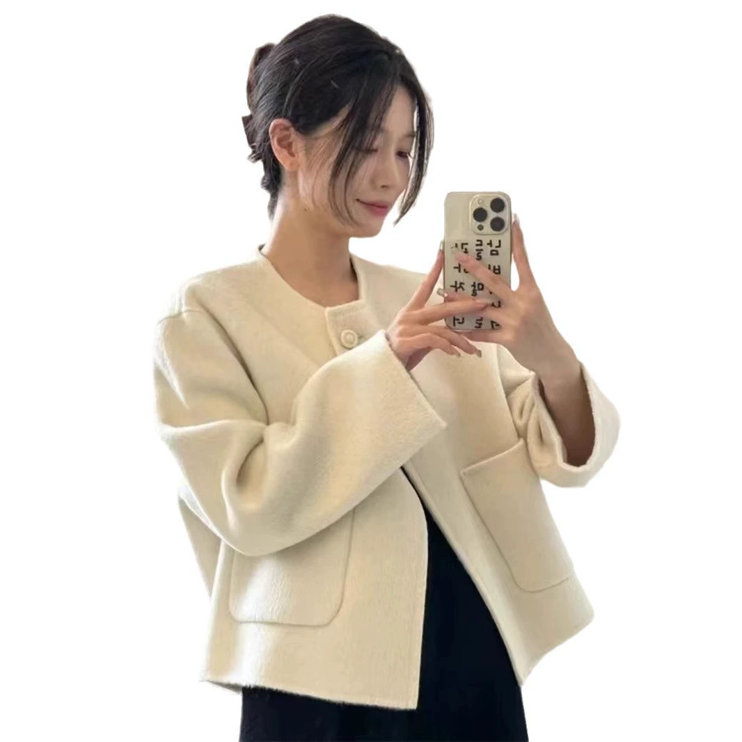 Короткое шерстяное пальто (стиль Chanel) для подростков, корейский деми-сезон, укороченный силуэт