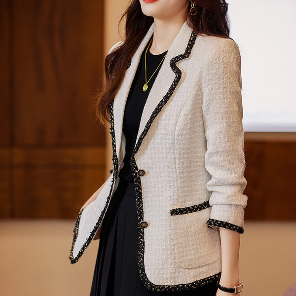 Chanel style white suit jacket for women Spring and Autumn New style small elegant socialite high-grade casual suit top