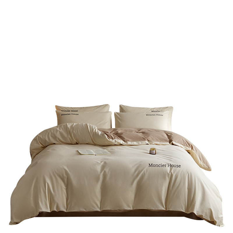 Una clase de otoño y invierno algodón abrasión cuatro piezas cubierta bordada sábanas de color sólido cama cama de algodón grueso dormitorio tres piezas