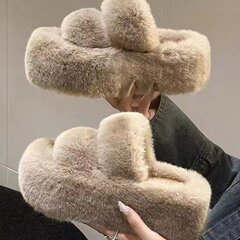 厚底毛毛拖鞋女2023新款秋冬雙帶外貿大碼一字室內保暖棉拖女批發