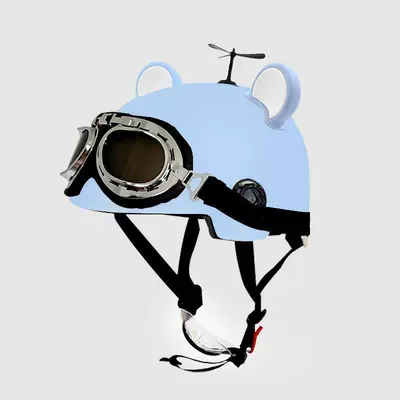 Sun Protection Motorcycle Safety Helmet, Adjustable — Motosiklet kaskı (dəbilqə) - 3c-blue-sunscreen-glasses-blue-and-white-bear-ears-free-black-windmill