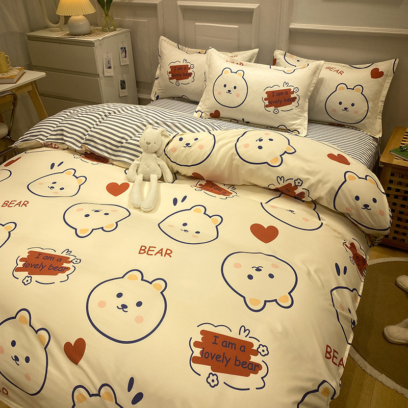 Juego de ropa de cama de algodón cepillado al por mayor para estudiantes, juego de cuatro piezas, funda de edredón de algodón con aloe vera, funda de edredón individual para dormitorio, juego de tres piezas. image 24