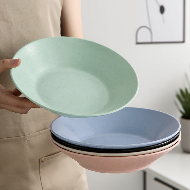 Cross-Border Western-Style Plate Set with Rock Pattern Plates, Wheat Straw Deepened Round Plates, Creative Dessert Plates, Pasta Plates