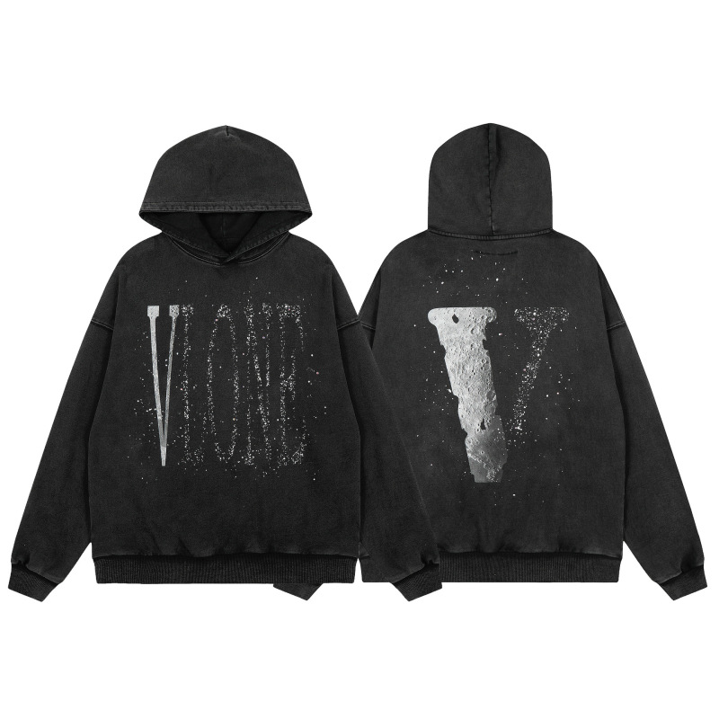 2026 Spring and Autumn New V@Lone Moon Big V Pattern Washed Hooded Sweatshirt for Men and Women Same Style One Piece Wholesale
