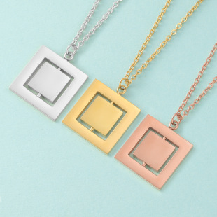 New creative European and American style stainless steel rotatable double geometric square pendant necklace jewelry clavicle chain