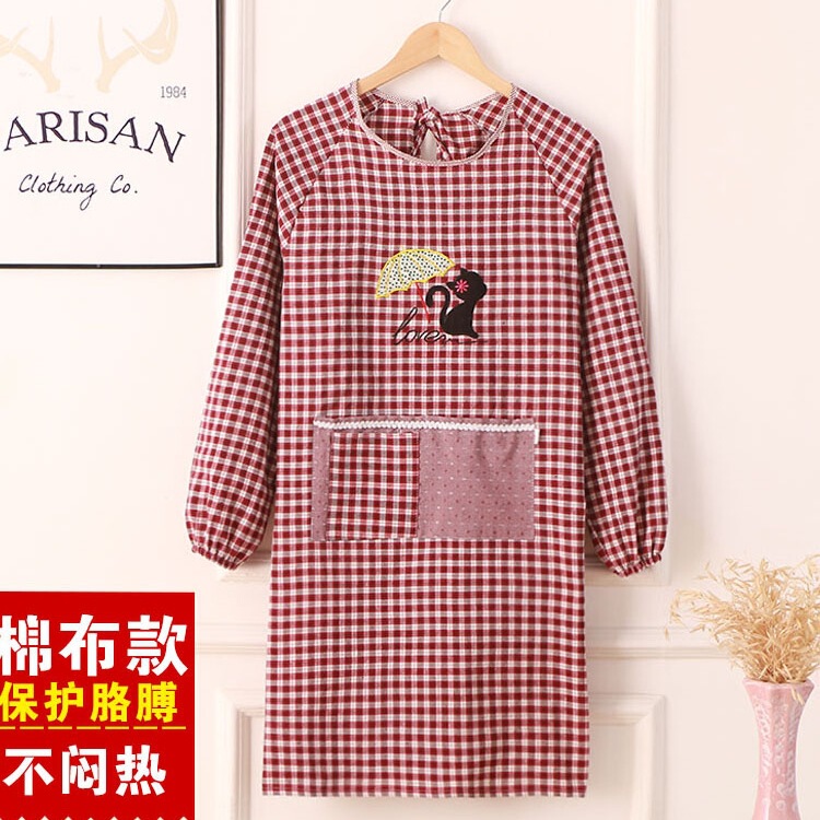 Pure Cotton Long-Sleeved Apron Kitchen Household Smock Adult Fashion Female Cooking Male 2023 New Reverse Dressing Work Clothes