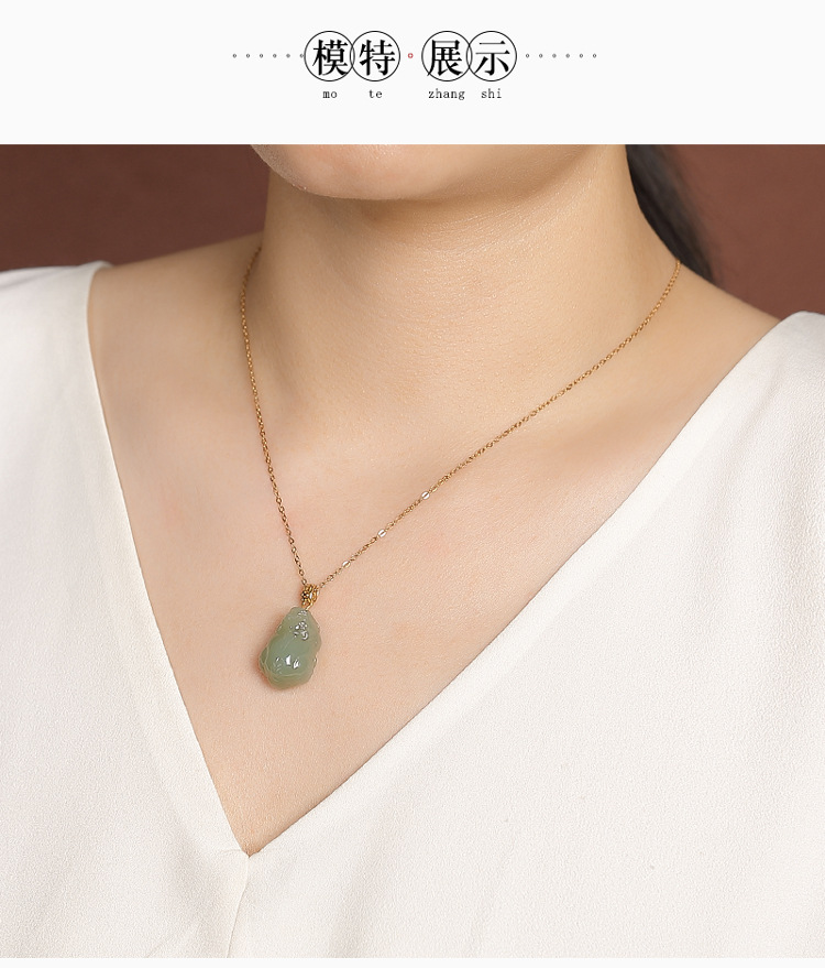 Mặt dây chuyền bạc S925 mạ vàng đá ngọc bích hình đồng xu Tỳ Hưu phong cách tân cổ điển — Mặt dây chuyền đơn (không kèm dây) chi tiết 9