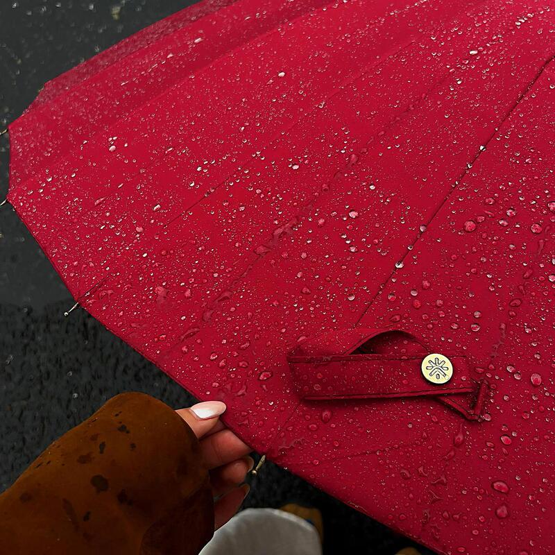 Red Umbrella for Wedding Celebrations, 8-Rib Automatic Umbrella with Long Handle, Enlarged Double-Handle Design, Sturdy and Durable, Wind and Storm Resistant, Dual-Use
