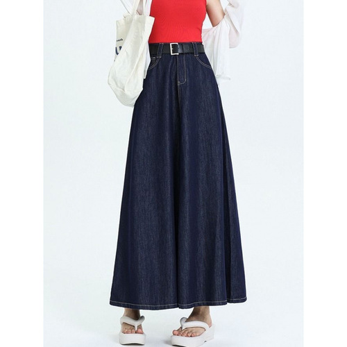 Vintage High-End Denim Semi-Body Skirt for Women Spring and Autumn Plus Size to Ankle Original Deep Blue Long Dress