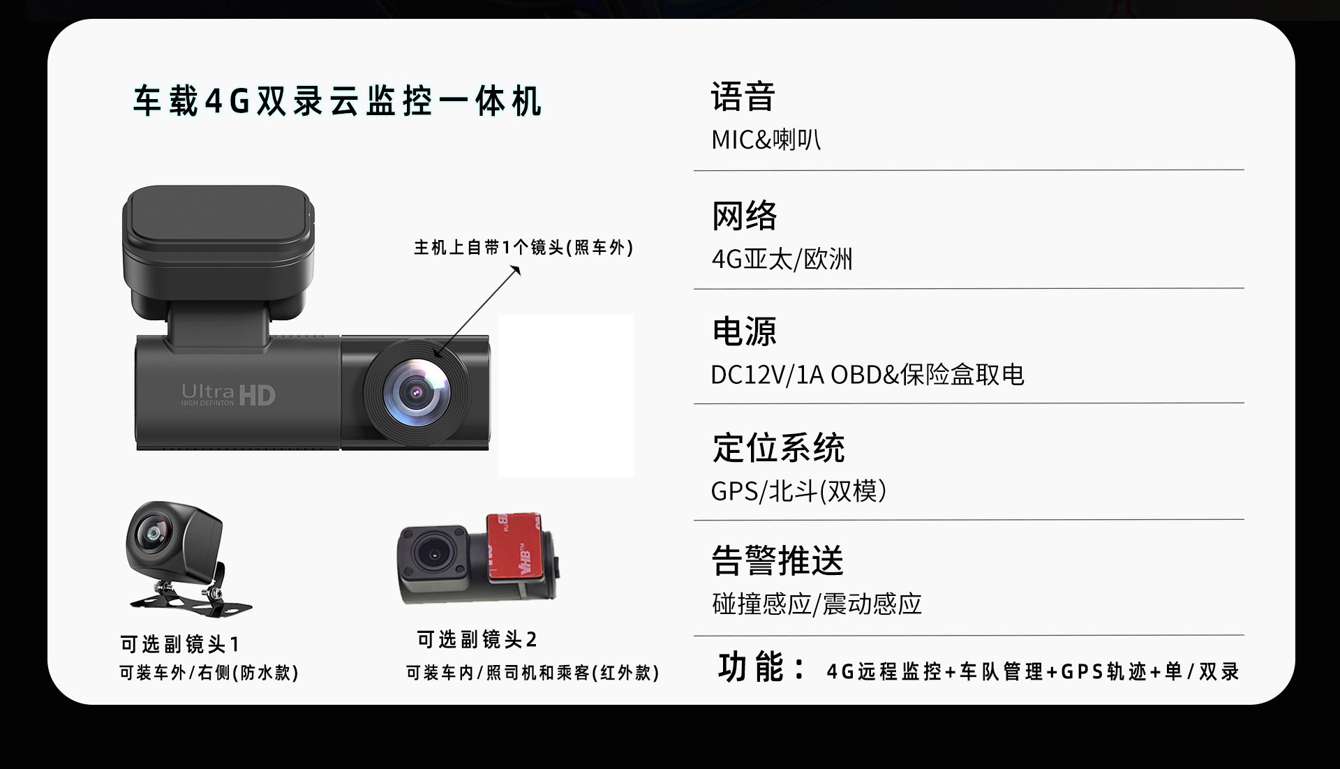 4G Remote Dashcam with 24h Front and Rear Dual Recording, GPS Real-time Positioning, and Video Playback Monitoring
