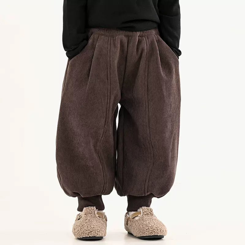 畅果童装 男童加绒裤子儿童冬装灯芯绒休闲裤中小童一体绒束脚裤