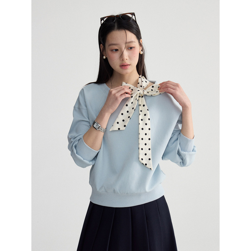 【Geming】Retro Polka Dot Tie-Up Pullover Long Sleeve Top Guangzhou Shisanxing Autumn Women's Sweatshirt S7094F 【Geming】Retro Polka Dot Tie-Up Pullover Long Sleeve Top Guangzhou Shisanxing Autumn Women's Sweatshirt S7094F