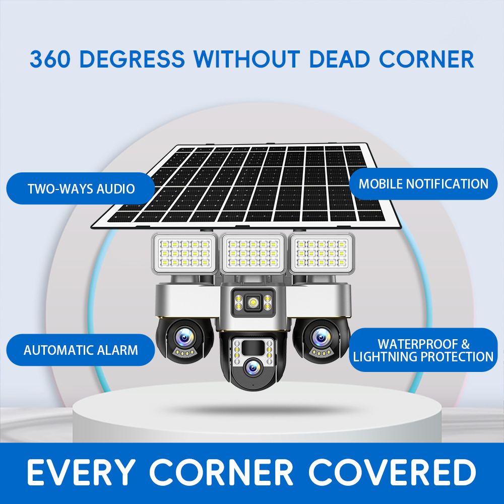 高清探头多人观看室外太阳能低功耗三镜头三画面监控真三镜头三画