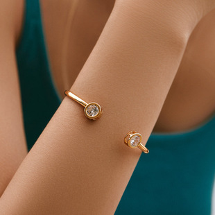 Daily Versatile Eco-Friendly Color Copper Plated 18K Real Gold Inlaid Zircon Geometric Round Classic Commuter Fashion Bracelet