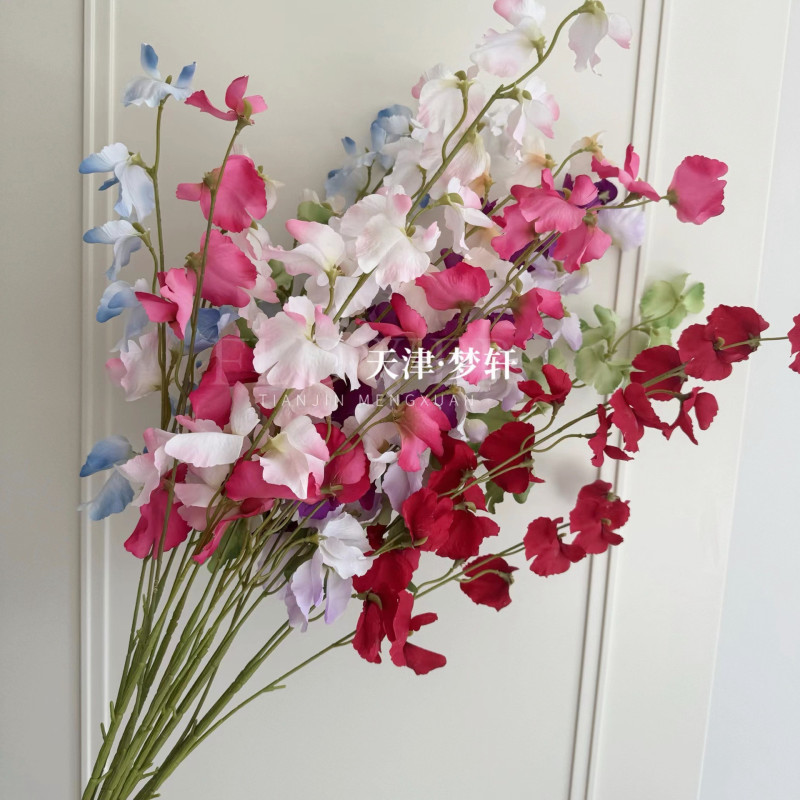 2 fork simulation pea flower Long Branch dancing Orchid Wedding outdoor decoration two-color bean flower wedding ceiling butterfly flower