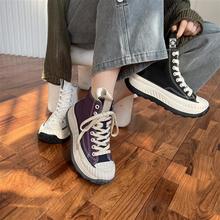 厚底高帮帆布鞋女2025秋冬新款学生百搭鞋子ins潮鞋潮包头老爹鞋