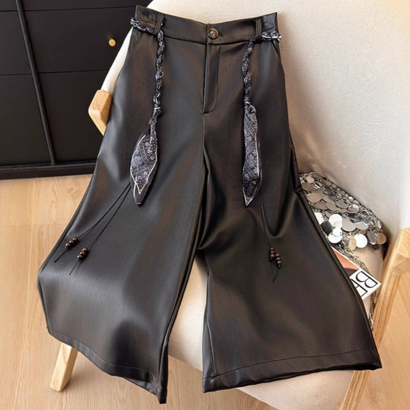 Brown Pu Leather Casual Pants for Women, High-Waisted, Slimming, Straight-Leg, Cropped Pants, Stylish, Loose, Versatile Wide-Leg Pants A8693 Brown Pu Leather Casual Pants for Women, High-Waisted, Slimming, Straight-Leg, Cropped Pants, Stylish, Loose, Versatile Wide-Leg Pants A8693