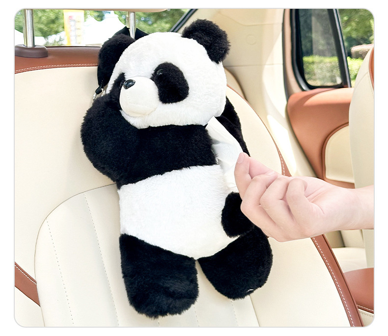 Cute panda-shaped car tissue box, a creative and decorative hanging tissue holder for car seats