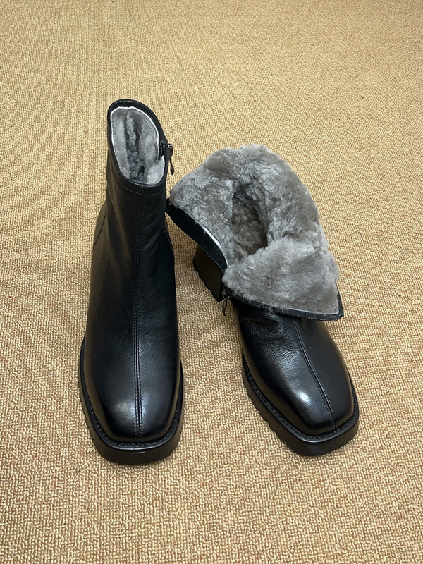 New Waterproof Non-slip Fur One-piece Snow Boots Women's Thick Heel High Heel Square Head Wool Short Boots Winter Warm Cotton