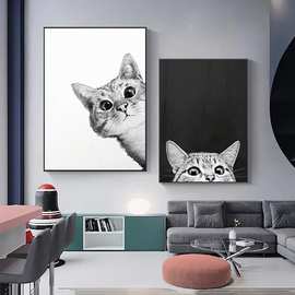 简约北欧风格卡通猫海报厂家批发来图打印油画外贸入仓货源TIKTOK
