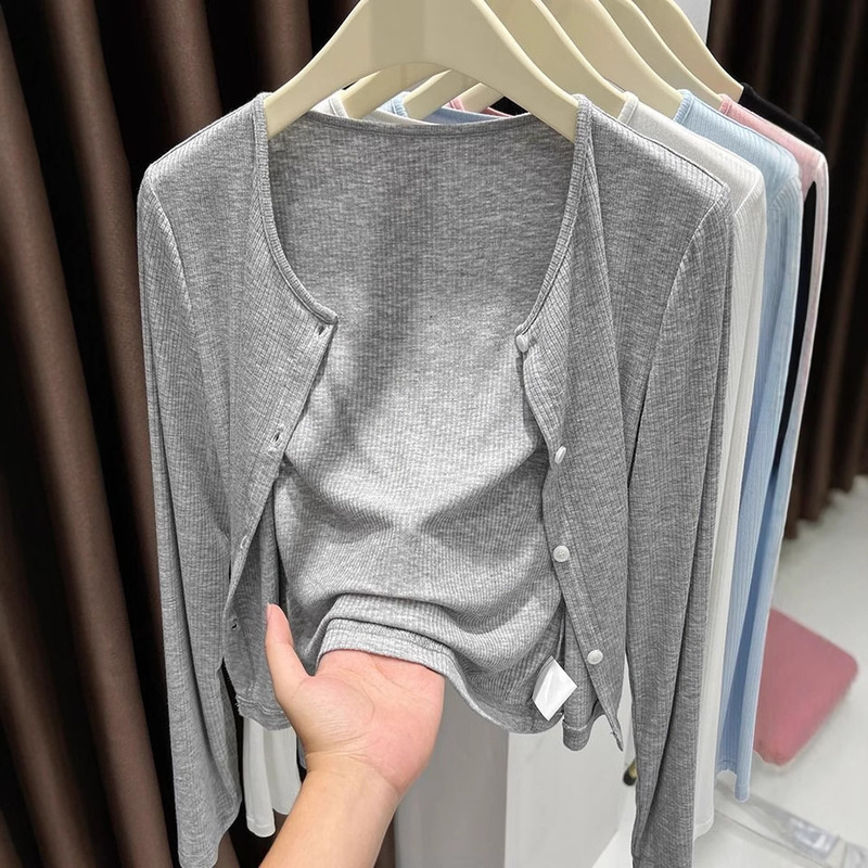Gray Threaded Cardigan Thin Outwear Sun Protection Blouse Shawl Women's Outer Wear 2025 New Office Air-Conditioning Shirt Summer