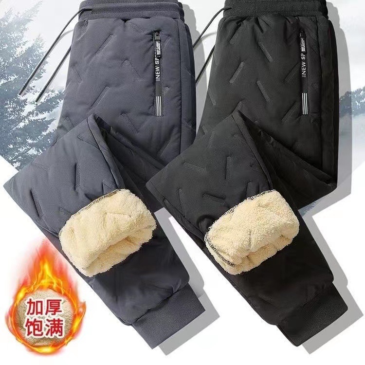 Pantalones de Cachemira de invierno para hombres Nuevos pantalones casuales gruesos súper gruesos con forro polar sueltos más pantalones largos cálidos de algodón