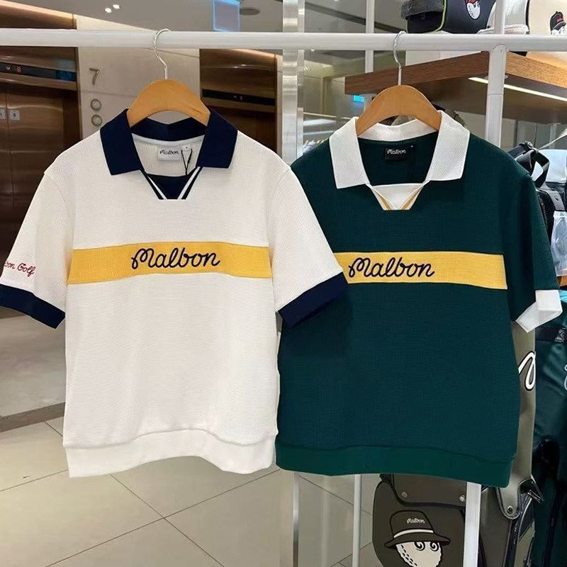 Korean Golf Clothing for Men and Women, 25 Spring New Style Lapel Letter Standard Color Short-Sleeved T-Shirt Tops