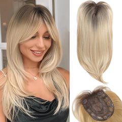 欧美假发女头顶遮白发补发块化纤发块八字刘海长卷发wigs