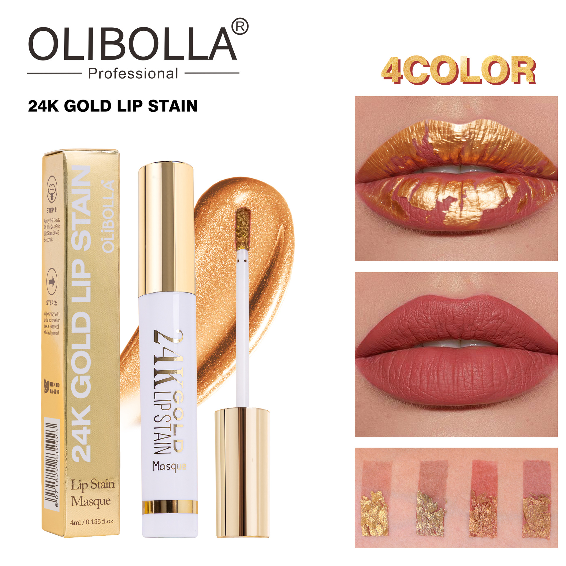 Mascarilla labial transfronteriza de oro 24K, brillo labial peel-off, color de larga duración, no se pega a la taza, esmalte labial peel-off.