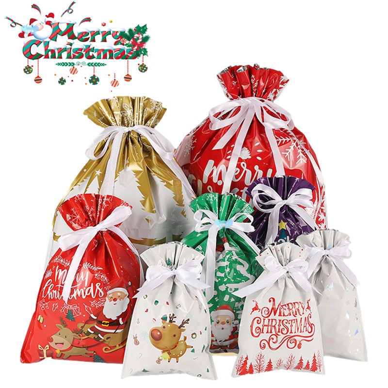 24pcs Christmas Gift Bags with Ribbons Drawstring Party跨境