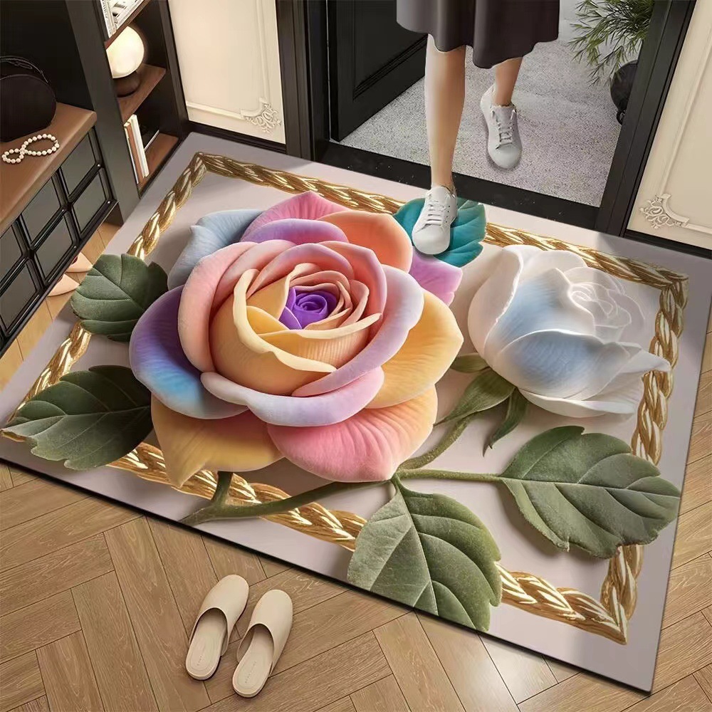 Cross-Border Three-Dimensional Visual Effect Rose Floor Mat Home Entrance Bathroom Bathroom Carpet Decoration Entrance Door Mat