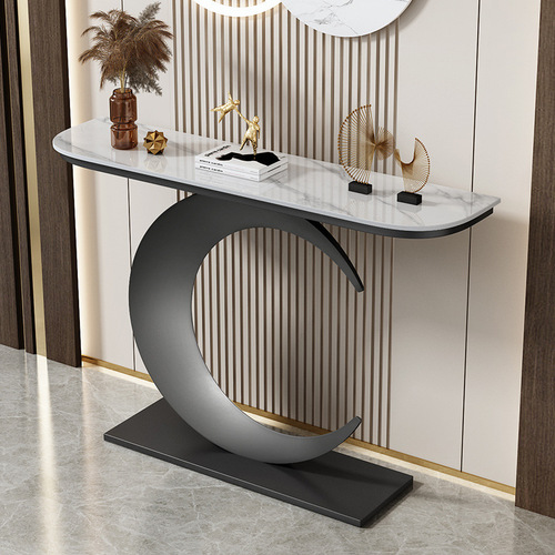 Light Luxury Rock Slab Entryway Table, New Chinese-Style Wall-Mounted Display Stand for Entrance Hallways, Modern Minimalist Design, Semi-Circular Entryway Cabinet