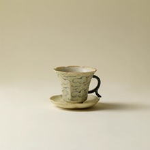 青花火石手绘祥云茶杯杯垫套杯高档个人专用主人杯复古品茗杯