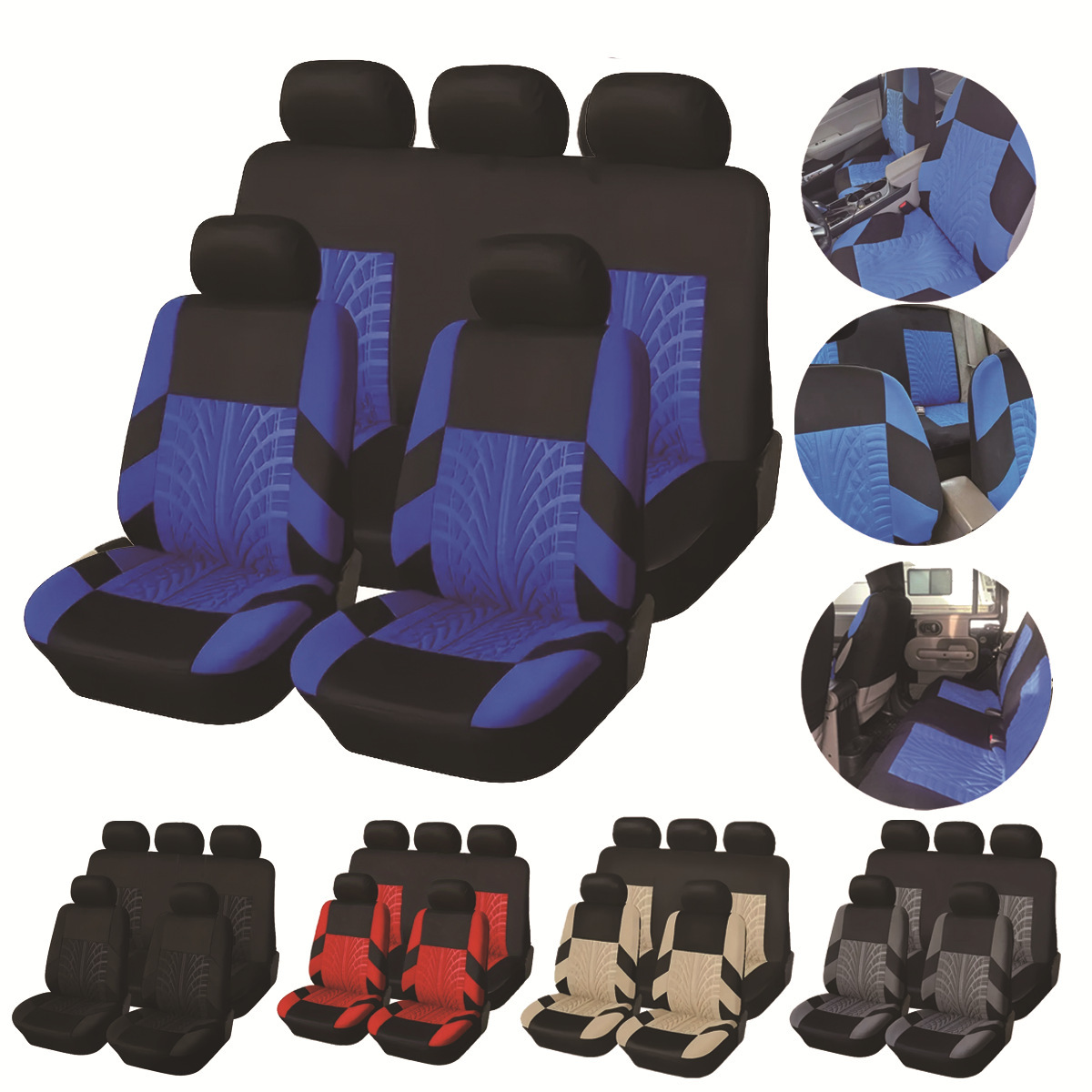 Simple cubierta de asiento universal prensado cubierta de asiento de tela marca de flores cuatro estaciones cojín de asiento de automóvil general de cinco asientos 9 piezas